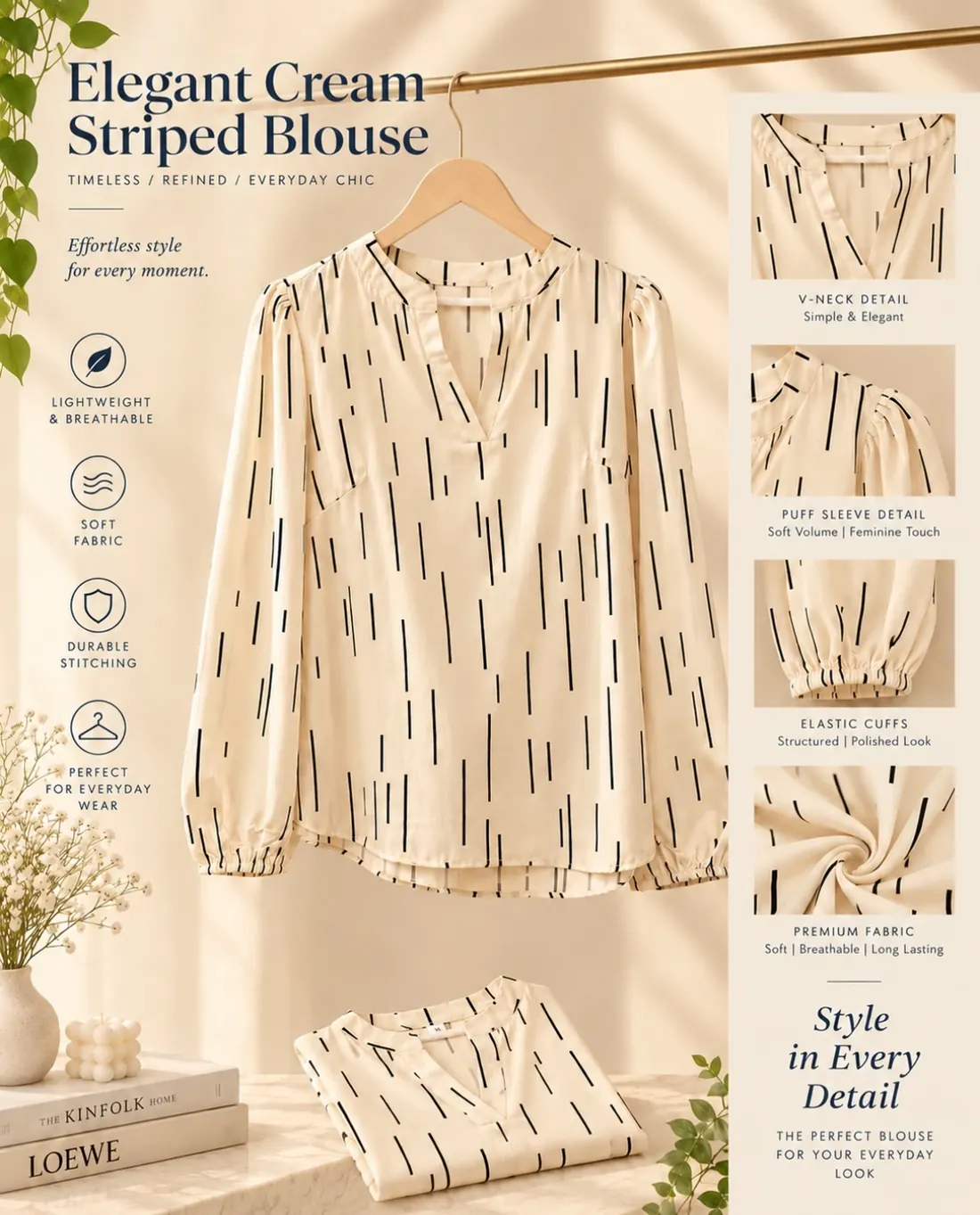 Elegant Cream Striped Blouse — ReCloset drop